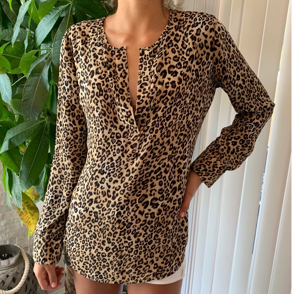 CATHERINE MALANDRINO leopard print silk top blouse